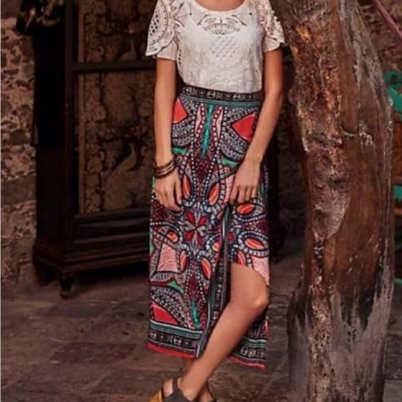 Anthropologie Maeve Silk Geoda Maxi Midi Skirt Wrap Tribal Print Size 12 - Picture 9 of 9